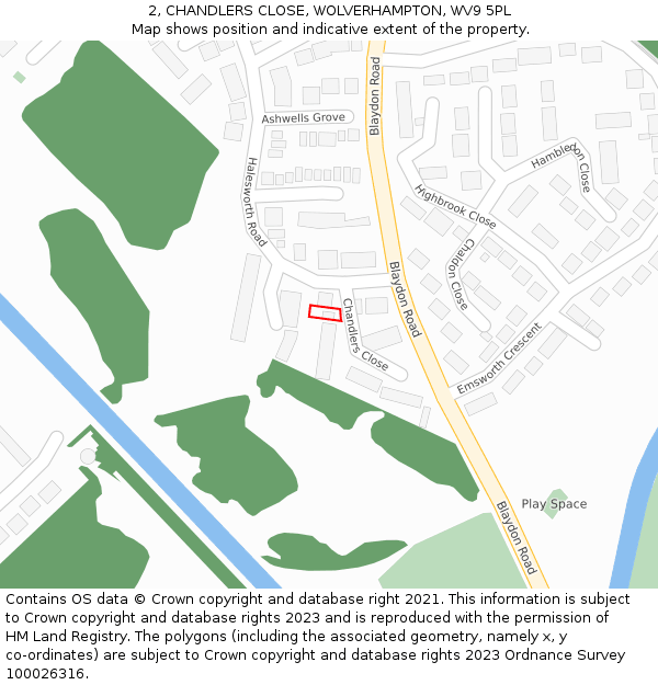 2, CHANDLERS CLOSE, WOLVERHAMPTON, WV9 5PL: Location map and indicative extent of plot