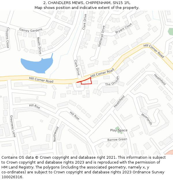 2, CHANDLERS MEWS, CHIPPENHAM, SN15 1FL: Location map and indicative extent of plot