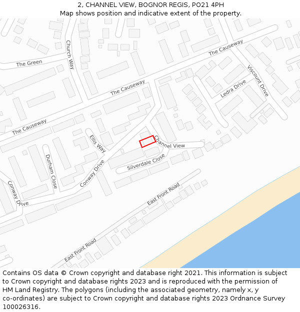 2, CHANNEL VIEW, BOGNOR REGIS, PO21 4PH: Location map and indicative extent of plot