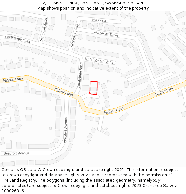 2, CHANNEL VIEW, LANGLAND, SWANSEA, SA3 4PL: Location map and indicative extent of plot