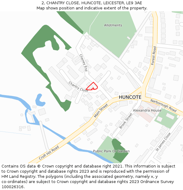 2, CHANTRY CLOSE, HUNCOTE, LEICESTER, LE9 3AE: Location map and indicative extent of plot