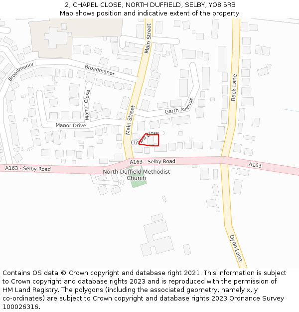 2, CHAPEL CLOSE, NORTH DUFFIELD, SELBY, YO8 5RB: Location map and indicative extent of plot