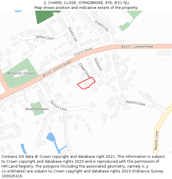 2, CHAPEL CLOSE, STRADBROKE, EYE, IP21 5JU: Location map and indicative extent of plot