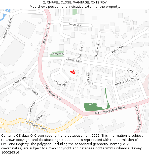 2, CHAPEL CLOSE, WANTAGE, OX12 7DY: Location map and indicative extent of plot