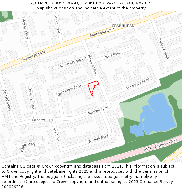 2, CHAPEL CROSS ROAD, FEARNHEAD, WARRINGTON, WA2 0PP: Location map and indicative extent of plot