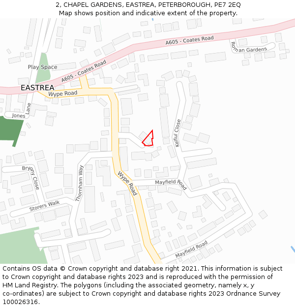 2, CHAPEL GARDENS, EASTREA, PETERBOROUGH, PE7 2EQ: Location map and indicative extent of plot