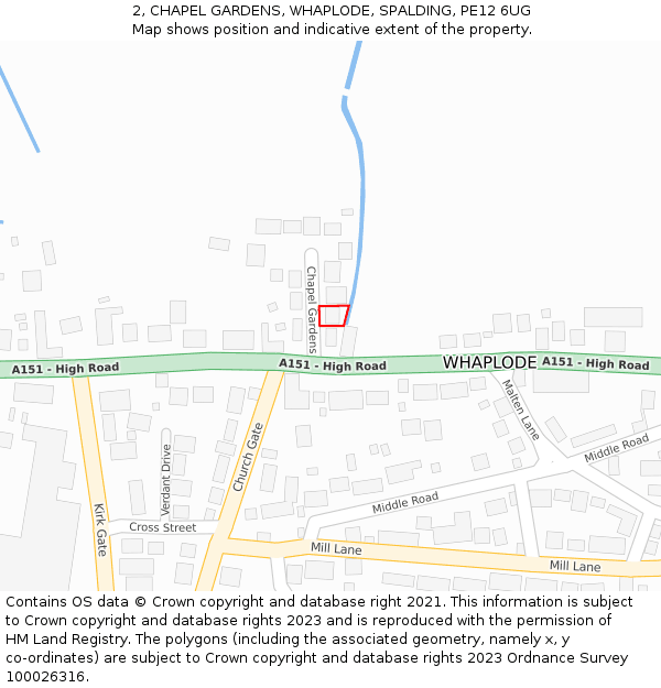 2, CHAPEL GARDENS, WHAPLODE, SPALDING, PE12 6UG: Location map and indicative extent of plot