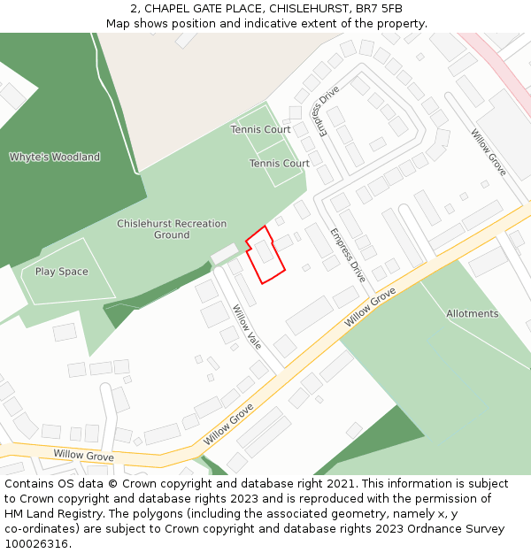 2, CHAPEL GATE PLACE, CHISLEHURST, BR7 5FB: Location map and indicative extent of plot