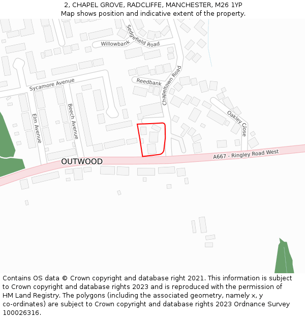 2, CHAPEL GROVE, RADCLIFFE, MANCHESTER, M26 1YP: Location map and indicative extent of plot