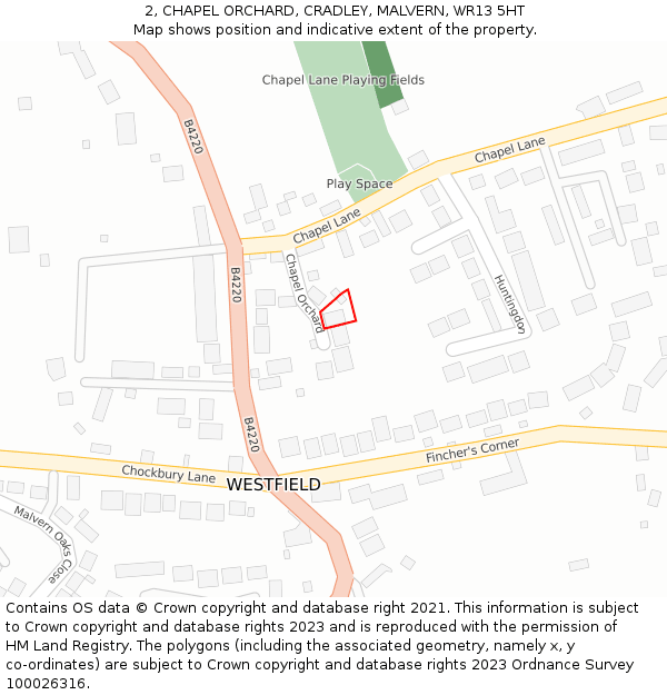2, CHAPEL ORCHARD, CRADLEY, MALVERN, WR13 5HT: Location map and indicative extent of plot