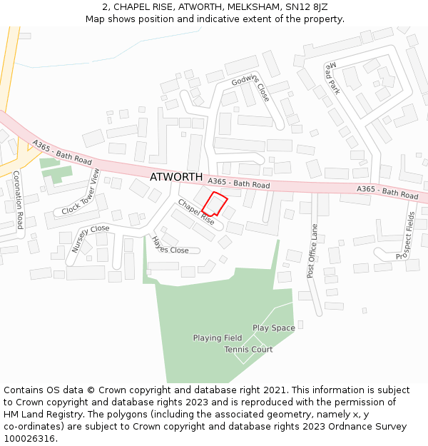 2, CHAPEL RISE, ATWORTH, MELKSHAM, SN12 8JZ: Location map and indicative extent of plot