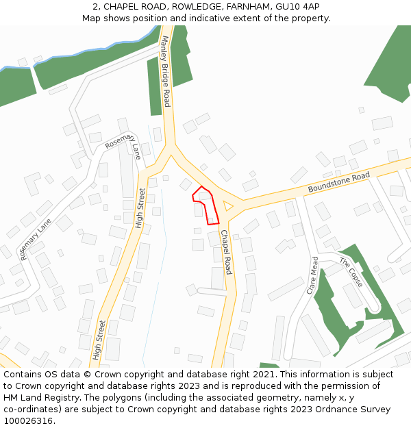 2, CHAPEL ROAD, ROWLEDGE, FARNHAM, GU10 4AP: Location map and indicative extent of plot