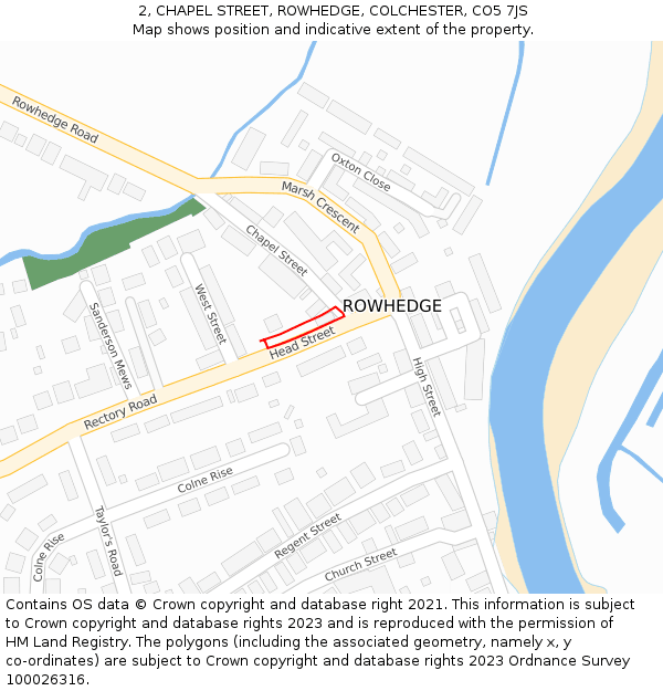 2, CHAPEL STREET, ROWHEDGE, COLCHESTER, CO5 7JS: Location map and indicative extent of plot
