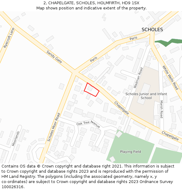 2, CHAPELGATE, SCHOLES, HOLMFIRTH, HD9 1SX: Location map and indicative extent of plot