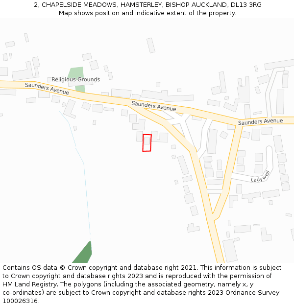 2, CHAPELSIDE MEADOWS, HAMSTERLEY, BISHOP AUCKLAND, DL13 3RG: Location map and indicative extent of plot