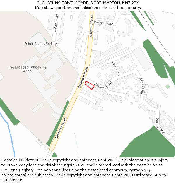 2, CHAPLINS DRIVE, ROADE, NORTHAMPTON, NN7 2PX: Location map and indicative extent of plot