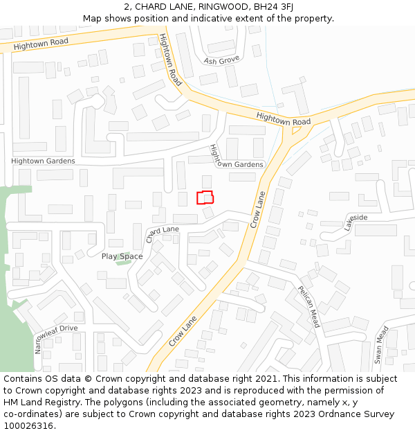 2, CHARD LANE, RINGWOOD, BH24 3FJ: Location map and indicative extent of plot