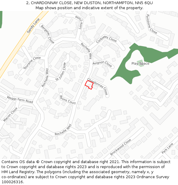 2, CHARDONNAY CLOSE, NEW DUSTON, NORTHAMPTON, NN5 6QU: Location map and indicative extent of plot