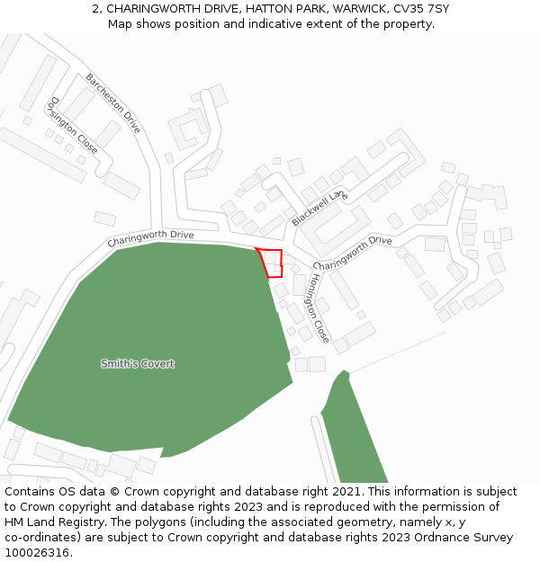 2, CHARINGWORTH DRIVE, HATTON PARK, WARWICK, CV35 7SY: Location map and indicative extent of plot