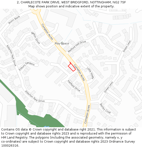 2, CHARLECOTE PARK DRIVE, WEST BRIDGFORD, NOTTINGHAM, NG2 7SF: Location map and indicative extent of plot