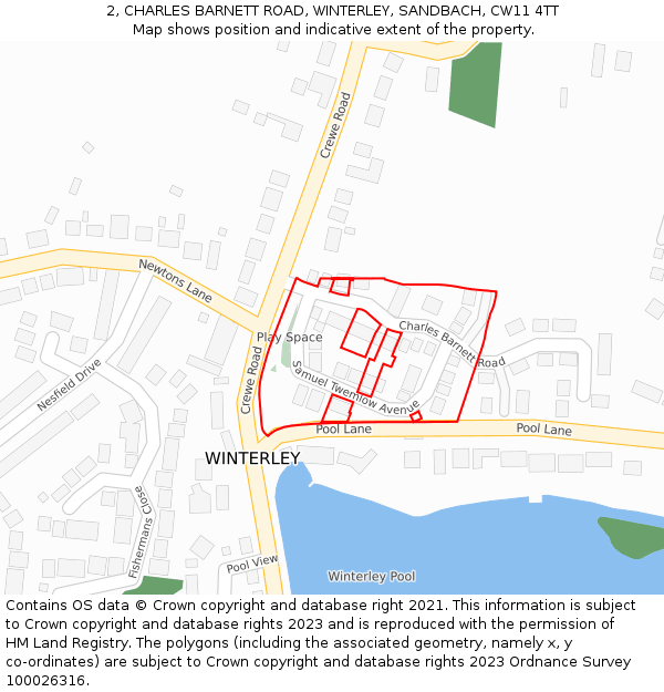 2, CHARLES BARNETT ROAD, WINTERLEY, SANDBACH, CW11 4TT: Location map and indicative extent of plot