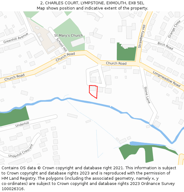 2, CHARLES COURT, LYMPSTONE, EXMOUTH, EX8 5EL: Location map and indicative extent of plot