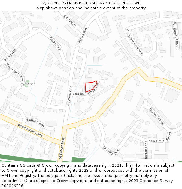 2, CHARLES HANKIN CLOSE, IVYBRIDGE, PL21 0WF: Location map and indicative extent of plot