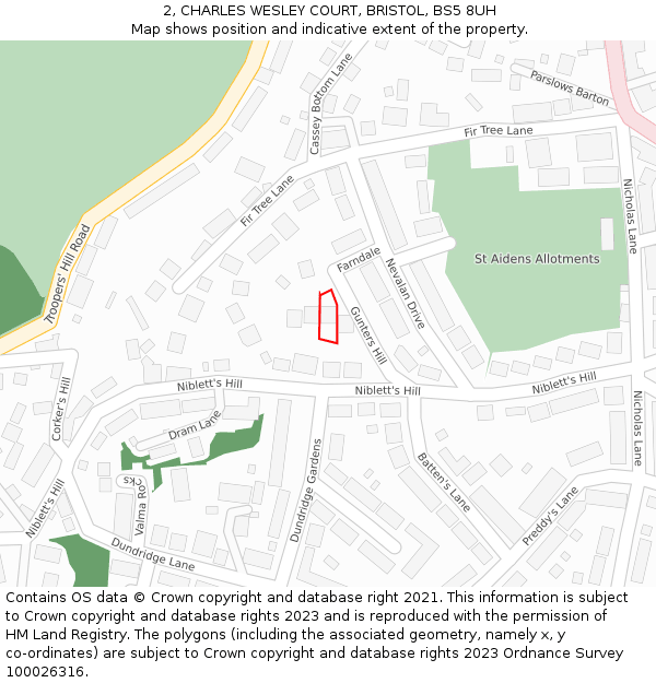 2, CHARLES WESLEY COURT, BRISTOL, BS5 8UH: Location map and indicative extent of plot