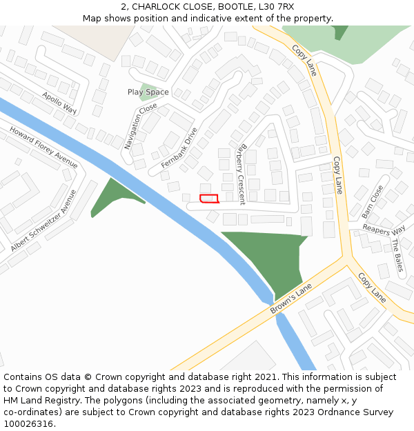 2, CHARLOCK CLOSE, BOOTLE, L30 7RX: Location map and indicative extent of plot