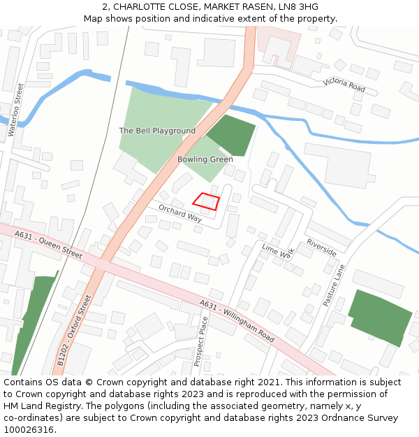 2, CHARLOTTE CLOSE, MARKET RASEN, LN8 3HG: Location map and indicative extent of plot