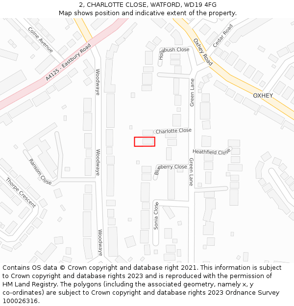 2, CHARLOTTE CLOSE, WATFORD, WD19 4FG: Location map and indicative extent of plot