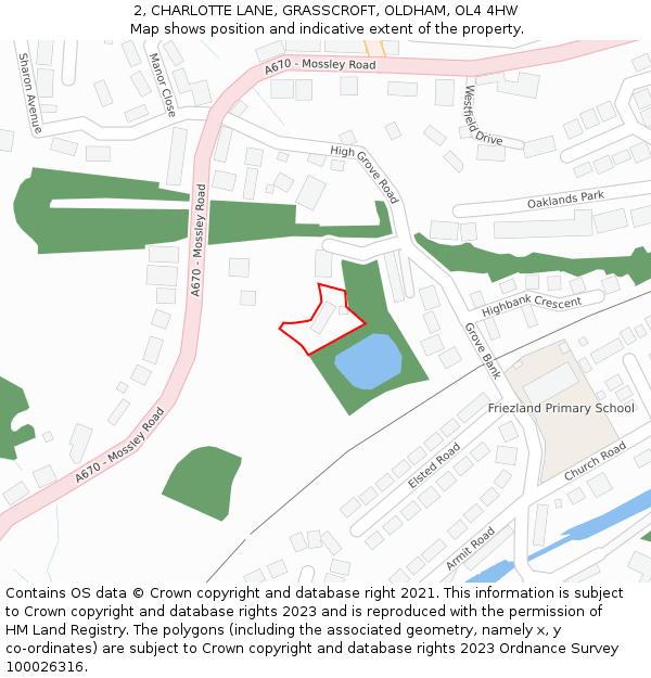 2, CHARLOTTE LANE, GRASSCROFT, OLDHAM, OL4 4HW: Location map and indicative extent of plot