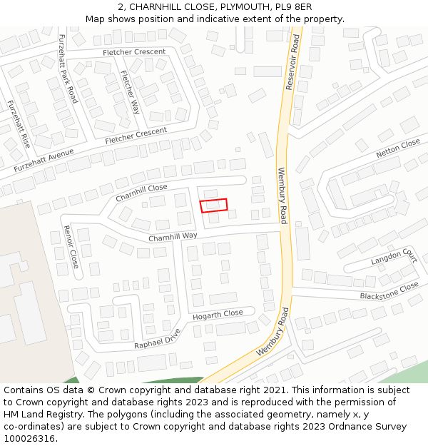 2, CHARNHILL CLOSE, PLYMOUTH, PL9 8ER: Location map and indicative extent of plot