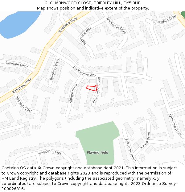 2, CHARNWOOD CLOSE, BRIERLEY HILL, DY5 3UE: Location map and indicative extent of plot