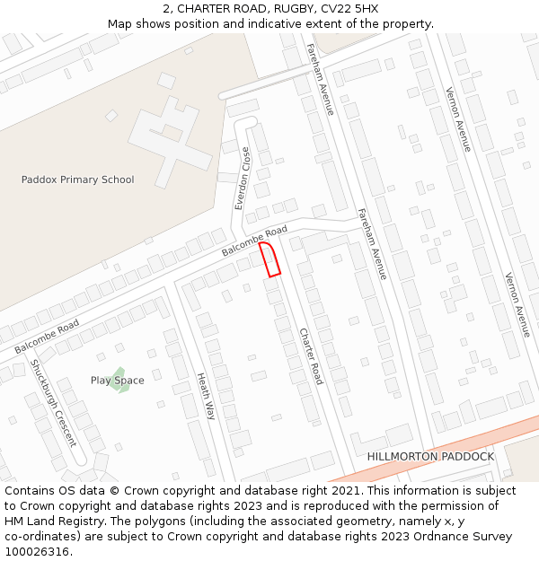 2, CHARTER ROAD, RUGBY, CV22 5HX: Location map and indicative extent of plot