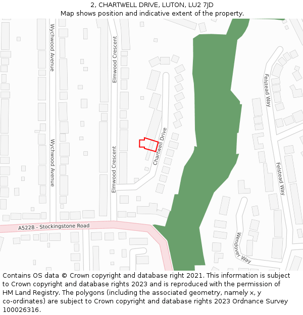 2, CHARTWELL DRIVE, LUTON, LU2 7JD: Location map and indicative extent of plot