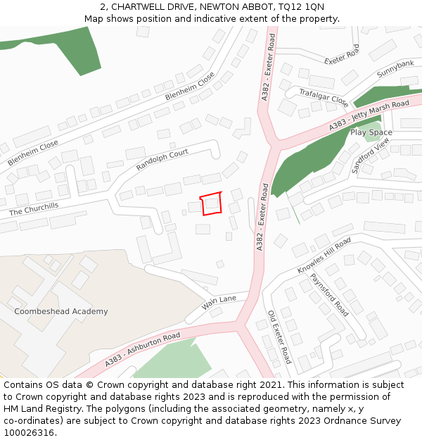 2, CHARTWELL DRIVE, NEWTON ABBOT, TQ12 1QN: Location map and indicative extent of plot