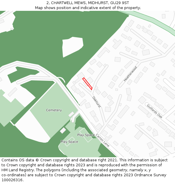 2, CHARTWELL MEWS, MIDHURST, GU29 9ST: Location map and indicative extent of plot