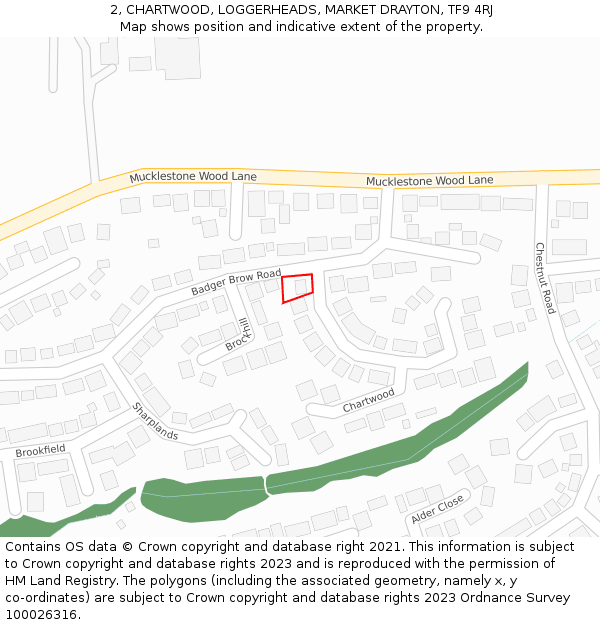 2, CHARTWOOD, LOGGERHEADS, MARKET DRAYTON, TF9 4RJ: Location map and indicative extent of plot