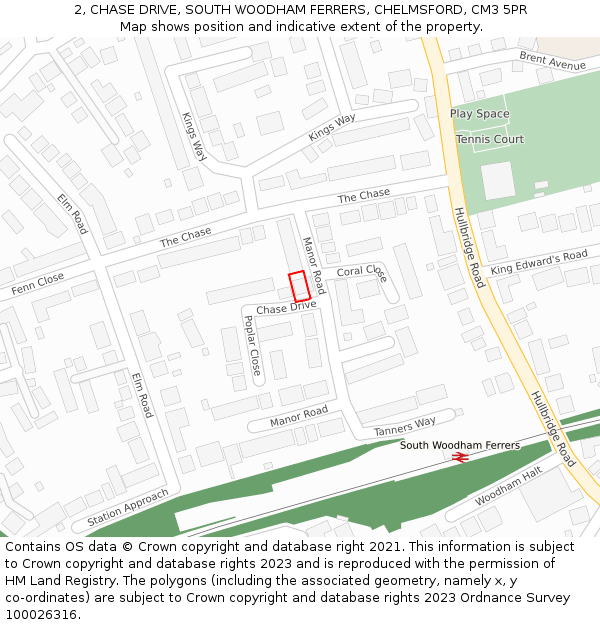 2, CHASE DRIVE, SOUTH WOODHAM FERRERS, CHELMSFORD, CM3 5PR: Location map and indicative extent of plot