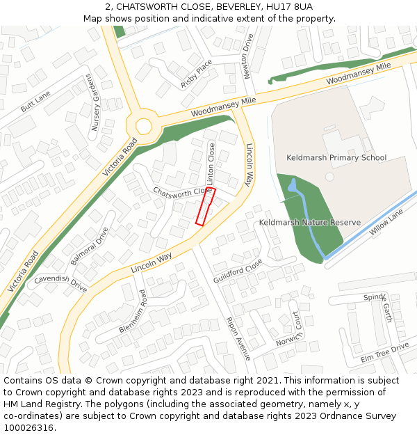 2, CHATSWORTH CLOSE, BEVERLEY, HU17 8UA: Location map and indicative extent of plot