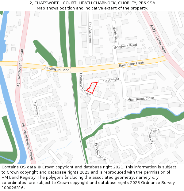 2, CHATSWORTH COURT, HEATH CHARNOCK, CHORLEY, PR6 9SA: Location map and indicative extent of plot