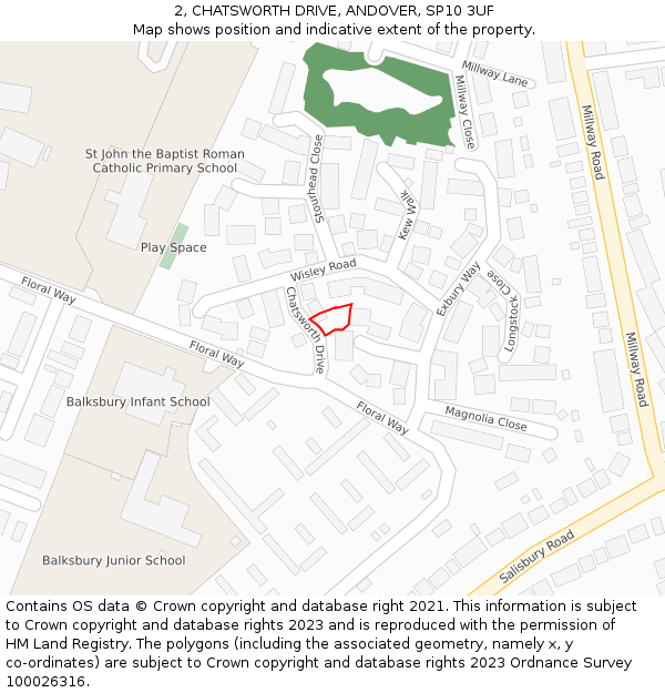 2, CHATSWORTH DRIVE, ANDOVER, SP10 3UF: Location map and indicative extent of plot