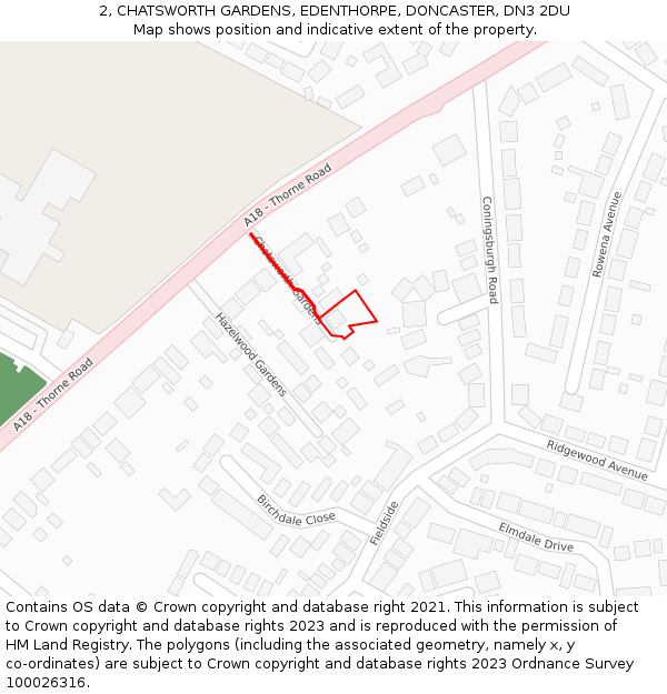 2, CHATSWORTH GARDENS, EDENTHORPE, DONCASTER, DN3 2DU: Location map and indicative extent of plot