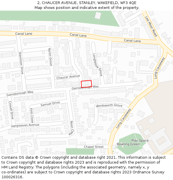 2, CHAUCER AVENUE, STANLEY, WAKEFIELD, WF3 4QE: Location map and indicative extent of plot