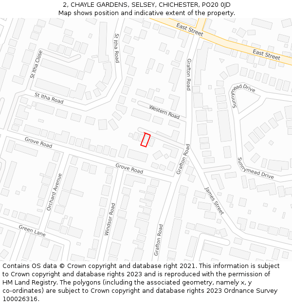 2, CHAYLE GARDENS, SELSEY, CHICHESTER, PO20 0JD: Location map and indicative extent of plot