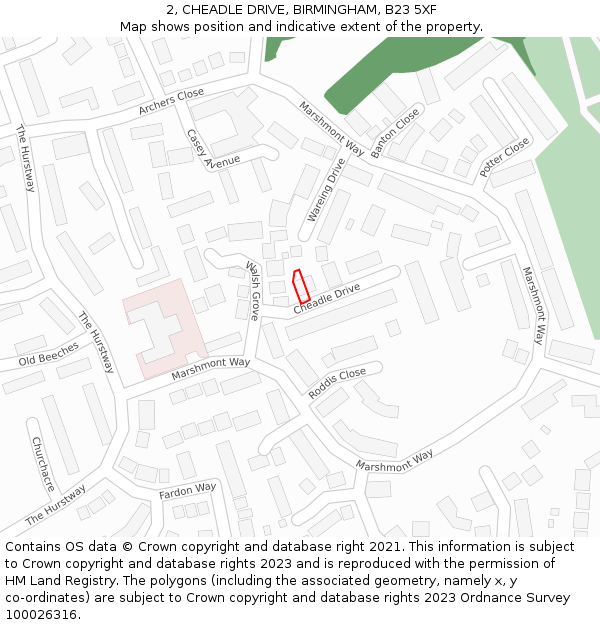 2, CHEADLE DRIVE, BIRMINGHAM, B23 5XF: Location map and indicative extent of plot