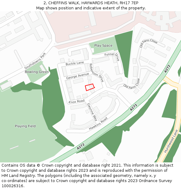 2, CHEFFINS WALK, HAYWARDS HEATH, RH17 7EP: Location map and indicative extent of plot