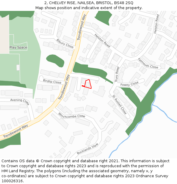 2, CHELVEY RISE, NAILSEA, BRISTOL, BS48 2SQ: Location map and indicative extent of plot