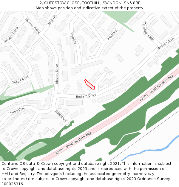 2, CHEPSTOW CLOSE, TOOTHILL, SWINDON, SN5 8BP: Location map and indicative extent of plot